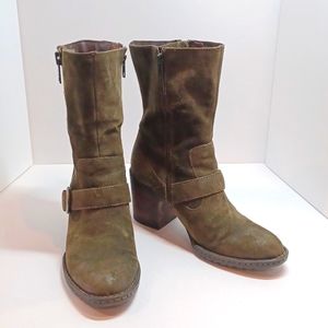 Born Green Suede Double Zip High Heel Mid Calf Boot